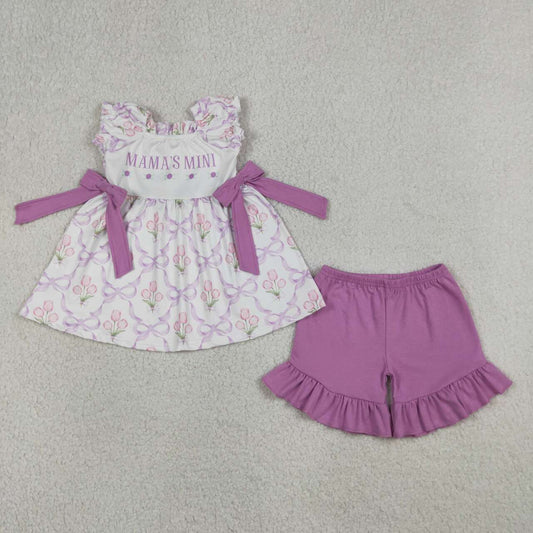 Flower Embroidery Mama Girls Print Girls Set GSSO2489