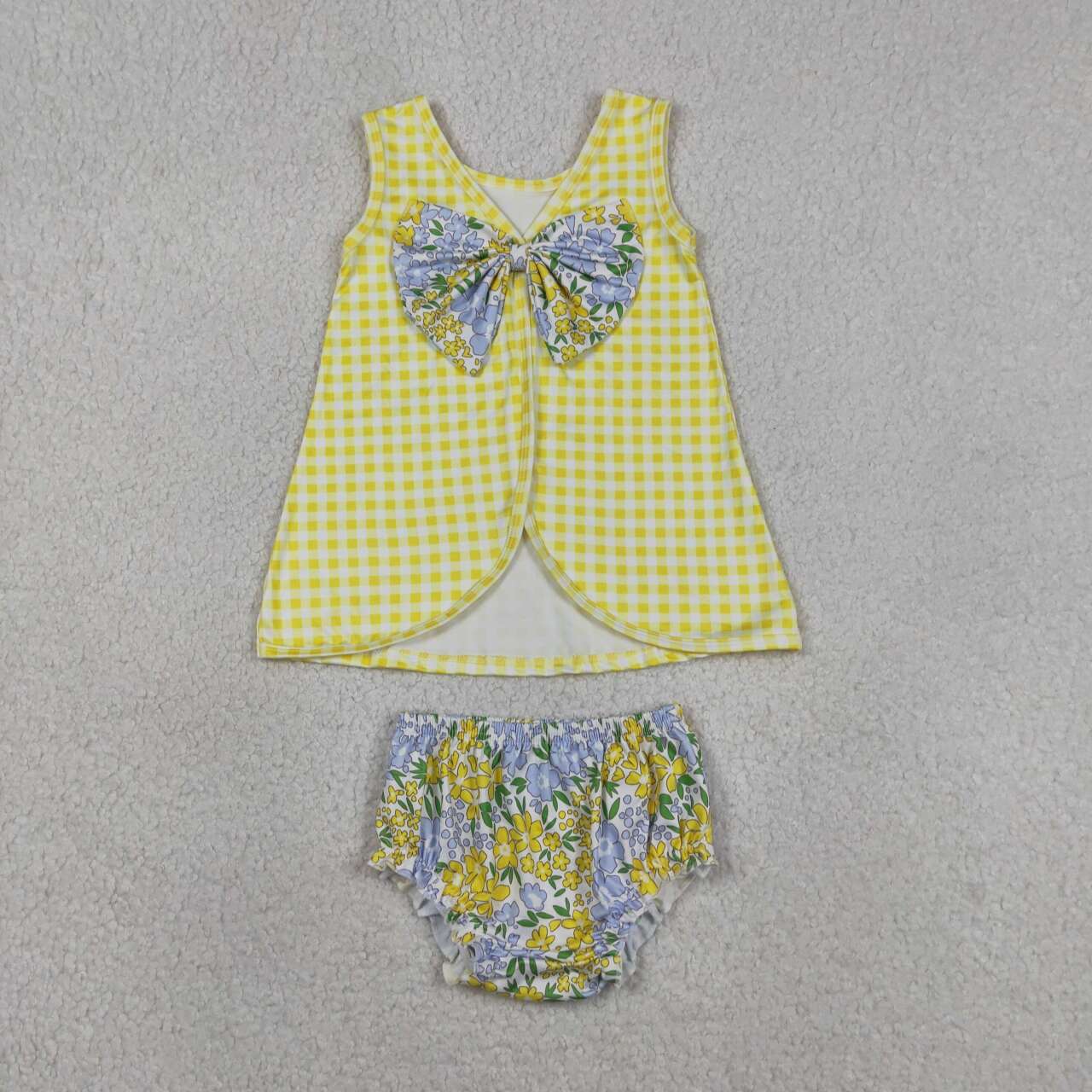 Yellow plaid flower Girls ‘s bummie outfit GSO0504