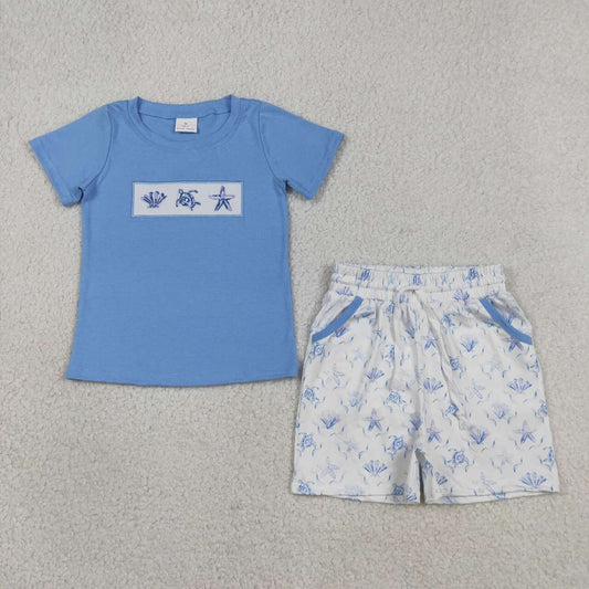 Summer Starfish Embroidery Boy Set BSSO1979