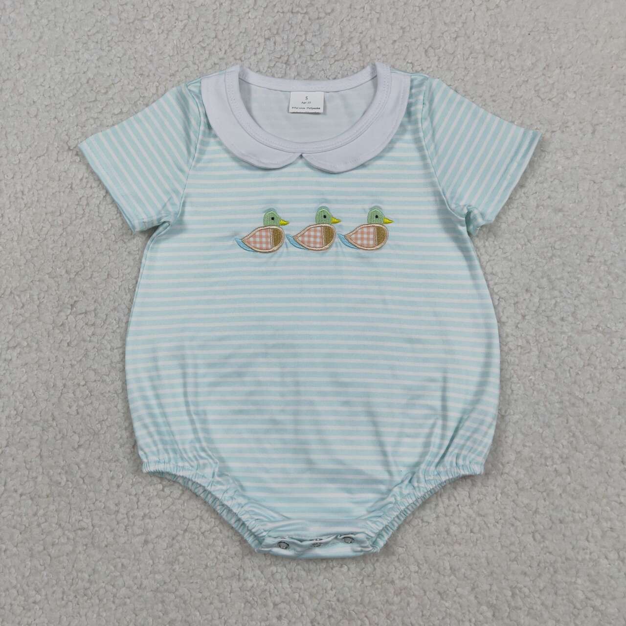 Summer Stripe Embroidered Duck Baby Romper SR4081