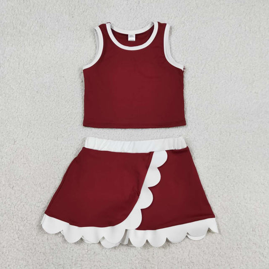 Athletic Dark Scalloped Red Skort Outfits GSD4027