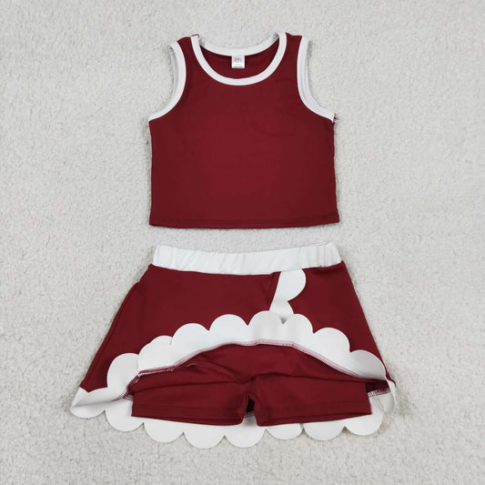Athletic Dark Scalloped Red Skort Outfits GSD4027