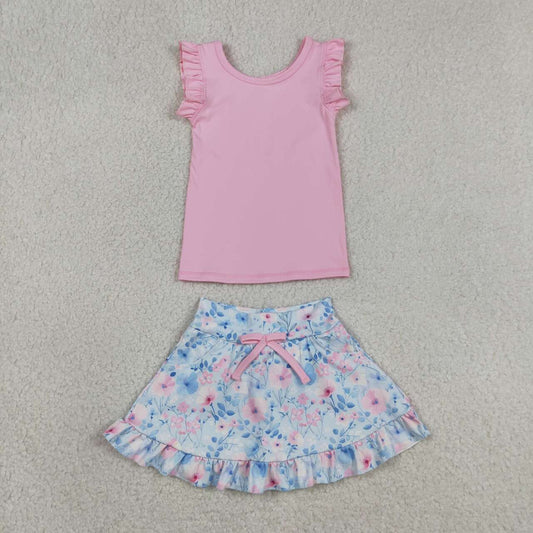 Pink Top and Floral Shorts Girls Skort Outfits GSD3773