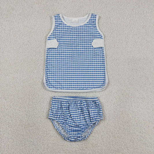 Blue Plaid Sleeveless Girls ‘s bummie outfit GBO0531