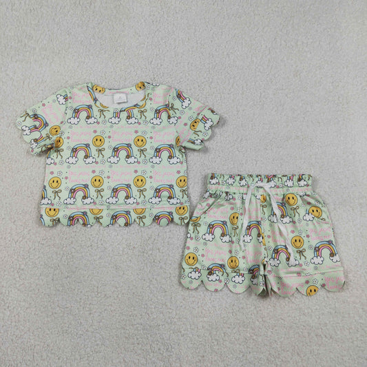 Smiling Rainbow scalloped edges Short Sleeve Girls Set GSSO3283