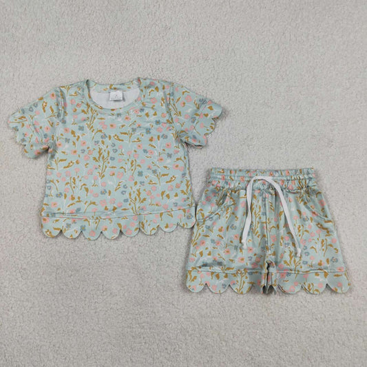 flower scalloped edges Short Sleeve Girls Set GSSO3266
