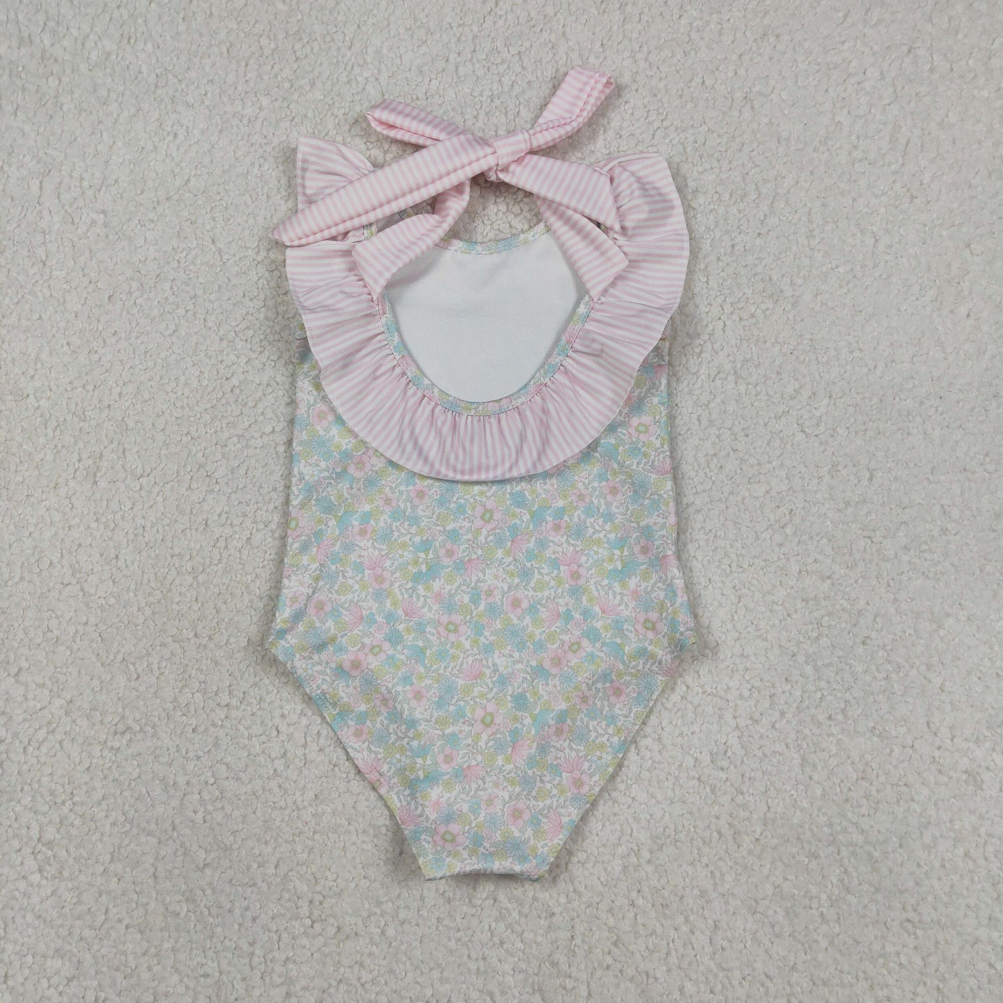 Pink flower print girl Swimsuit S0732