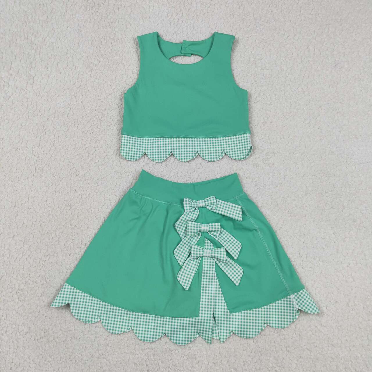 Athletic Green Scalloped With Bow Skort Outfits GSD3320