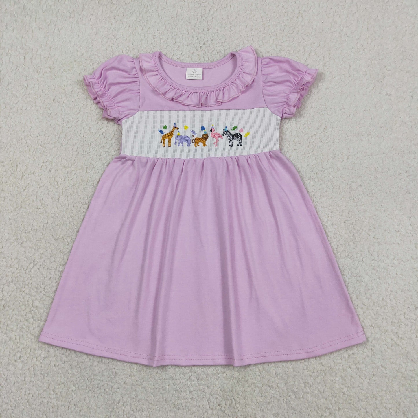Summer Smock Purple Animal Embroidery Girls Dress GSD3578