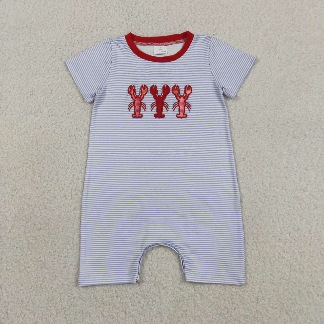 Striped Embroidered Lobster Baby Romper SR4007