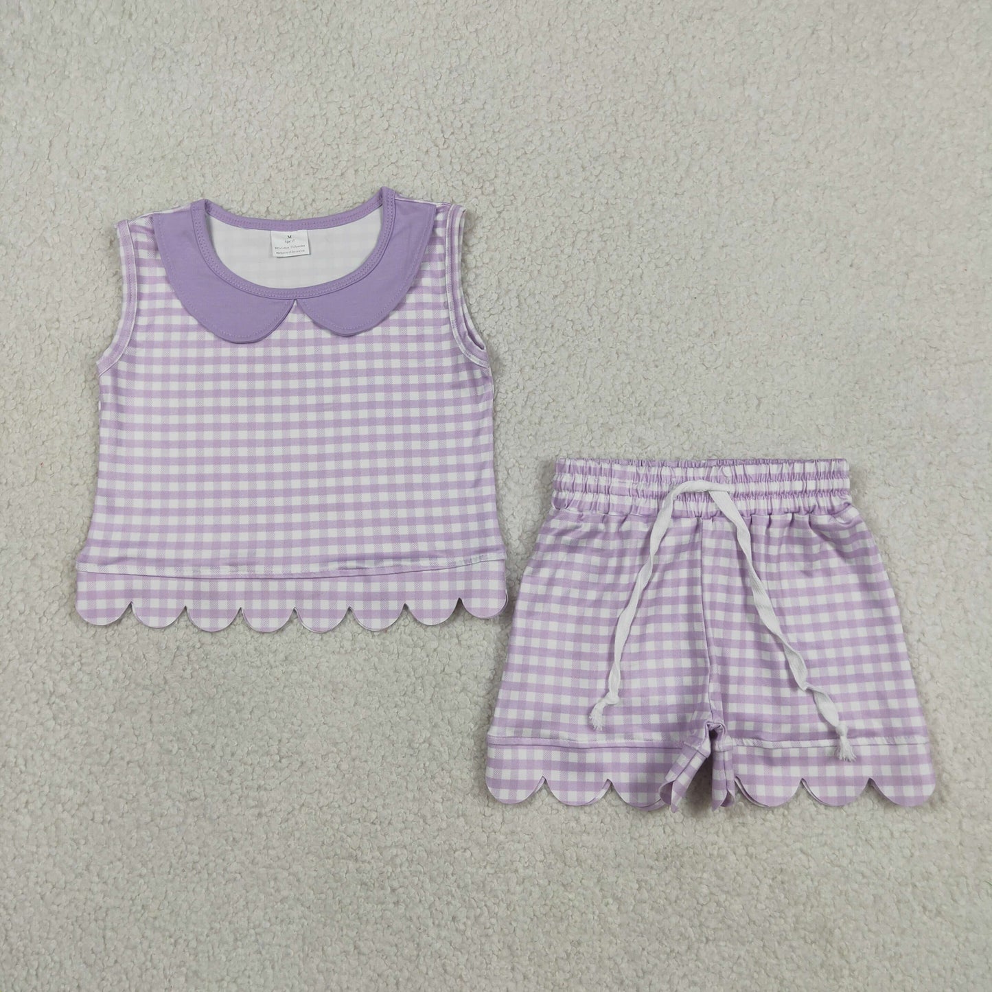 Purple Plaid scalloped edges sleeveless Girls Set GSSO3396