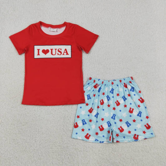 July of 4th Embroidered i Love USA Boy Set BSSO2011