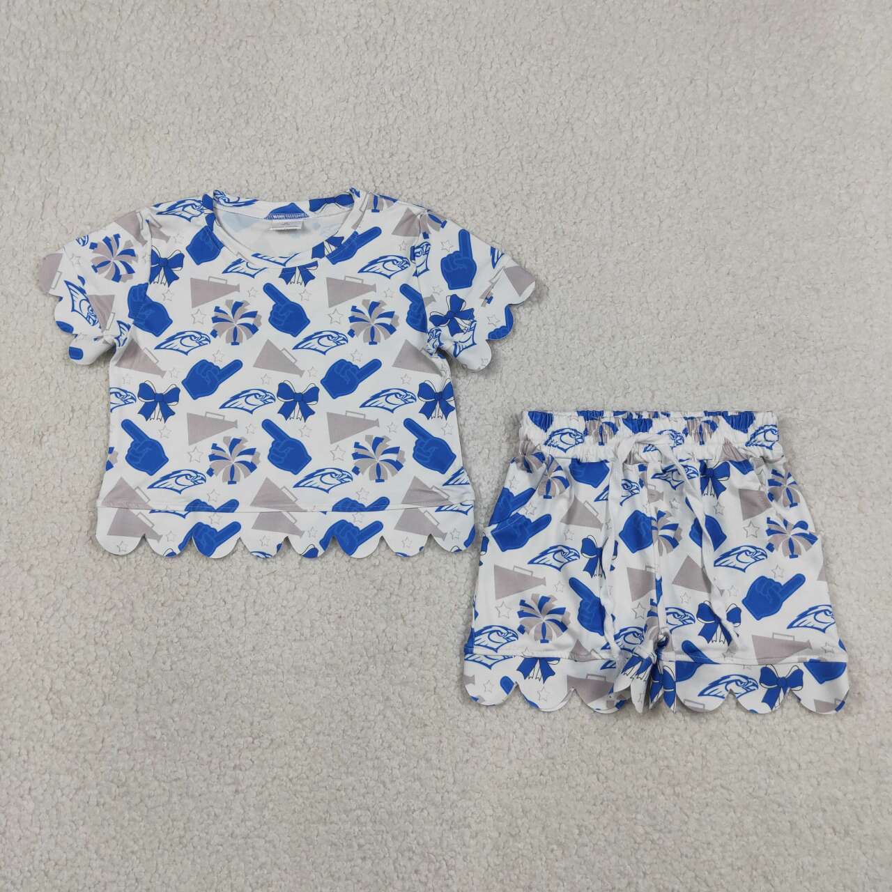 Football scalloped edges Short sleeve Girls Set GSSO3408