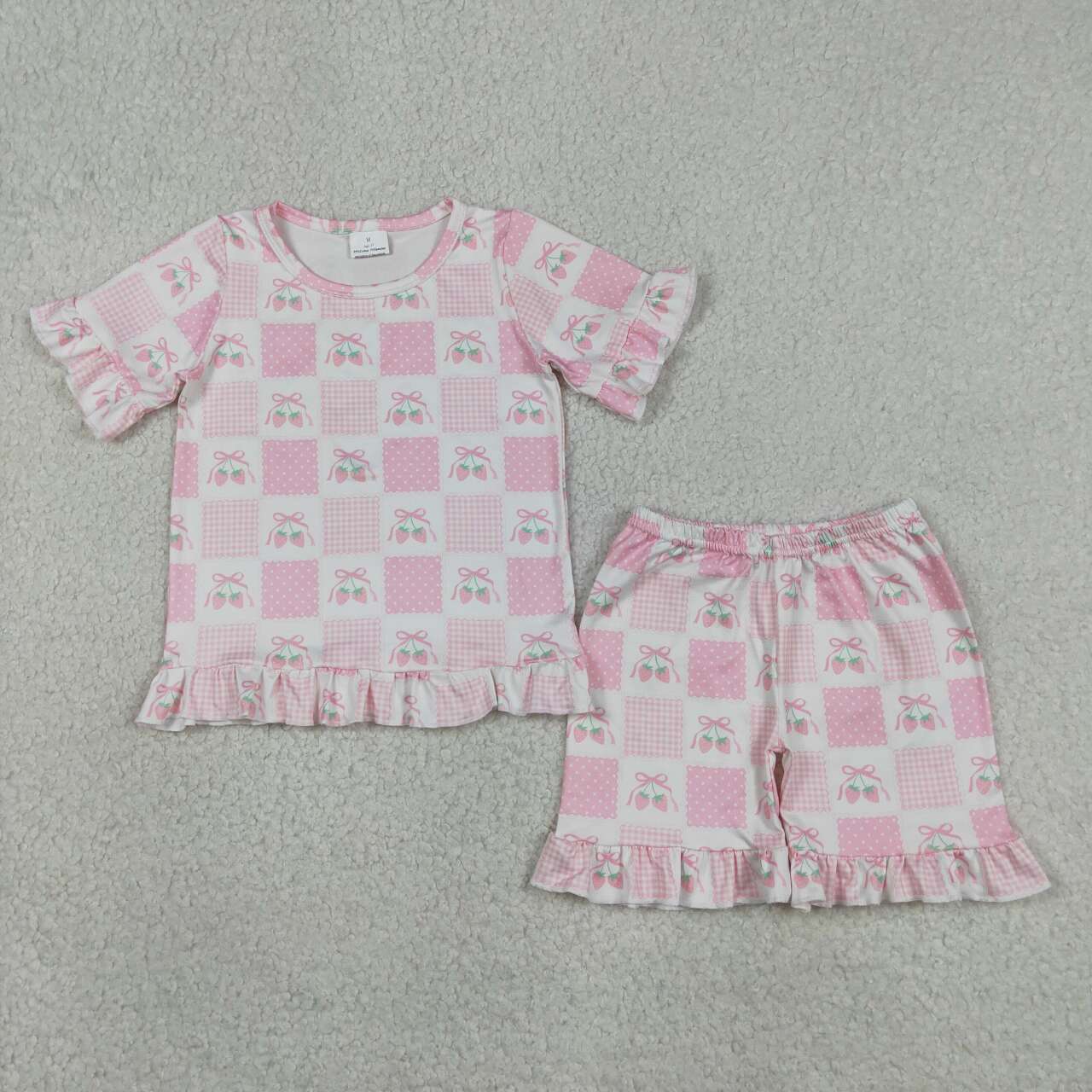 Pink strawberry Print Short Sleeve Girls Set GSSO3342