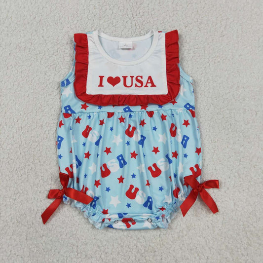 4th of july i love USA Print Girls Baby Romper SR4154