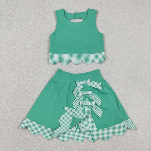 Athletic Green Scalloped With Bow Skort Outfits GSD3320