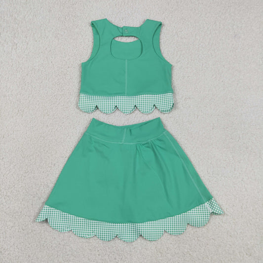 Athletic Green Scalloped With Bow Skort Outfits GSD3320