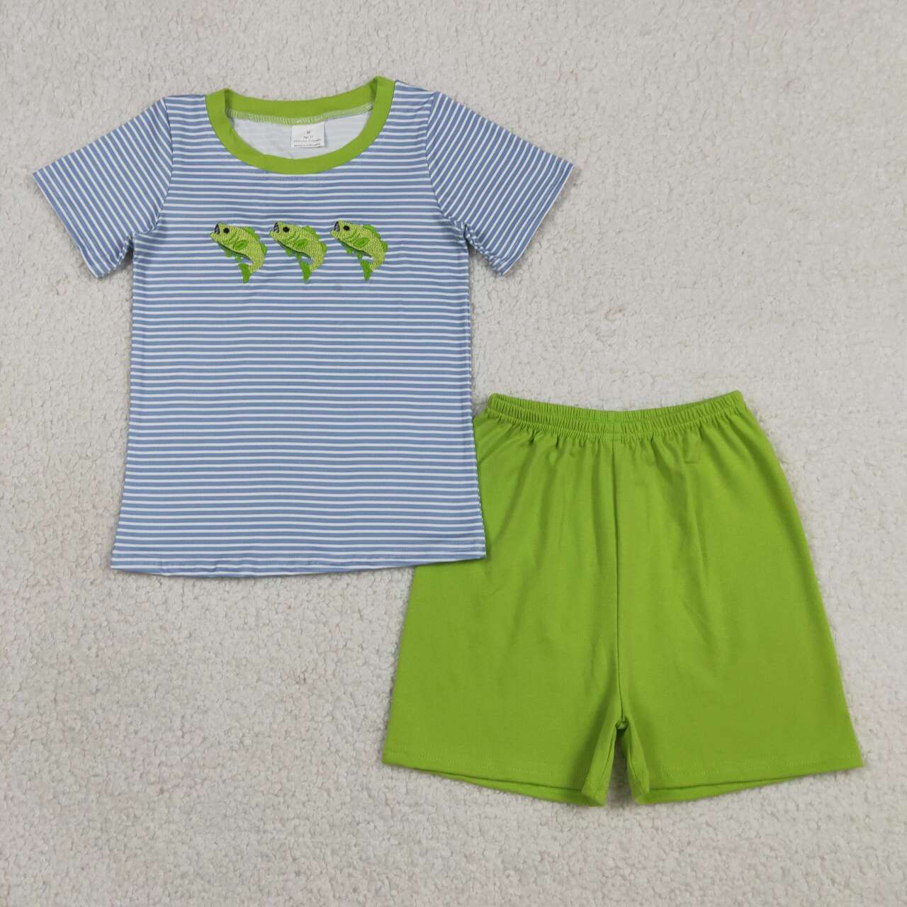 Green Striped Embroidered Fish Boy Set BSSO2001