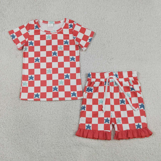Red Plaid Star Girls Outfit GSSO3293