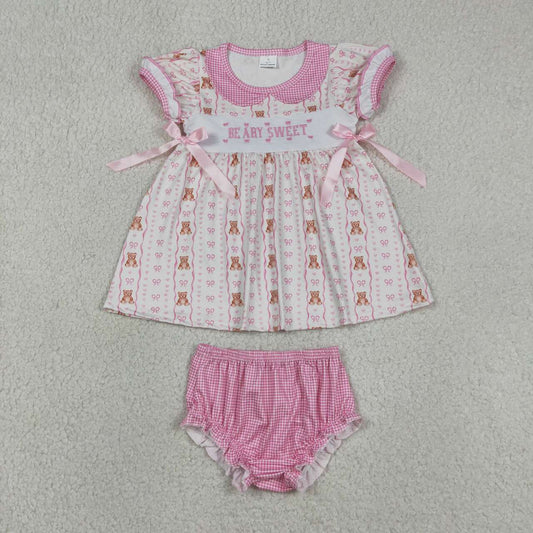 Pink Bow Embroidery bummies outfit GBO0520