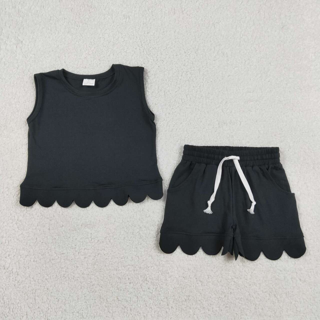 Black scalloped edges Short sleeve Girls Set GSSO3733