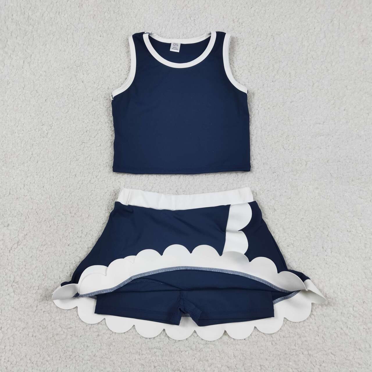 Athletic Navy Scalloped With Bow Skort Outfits GSD4024