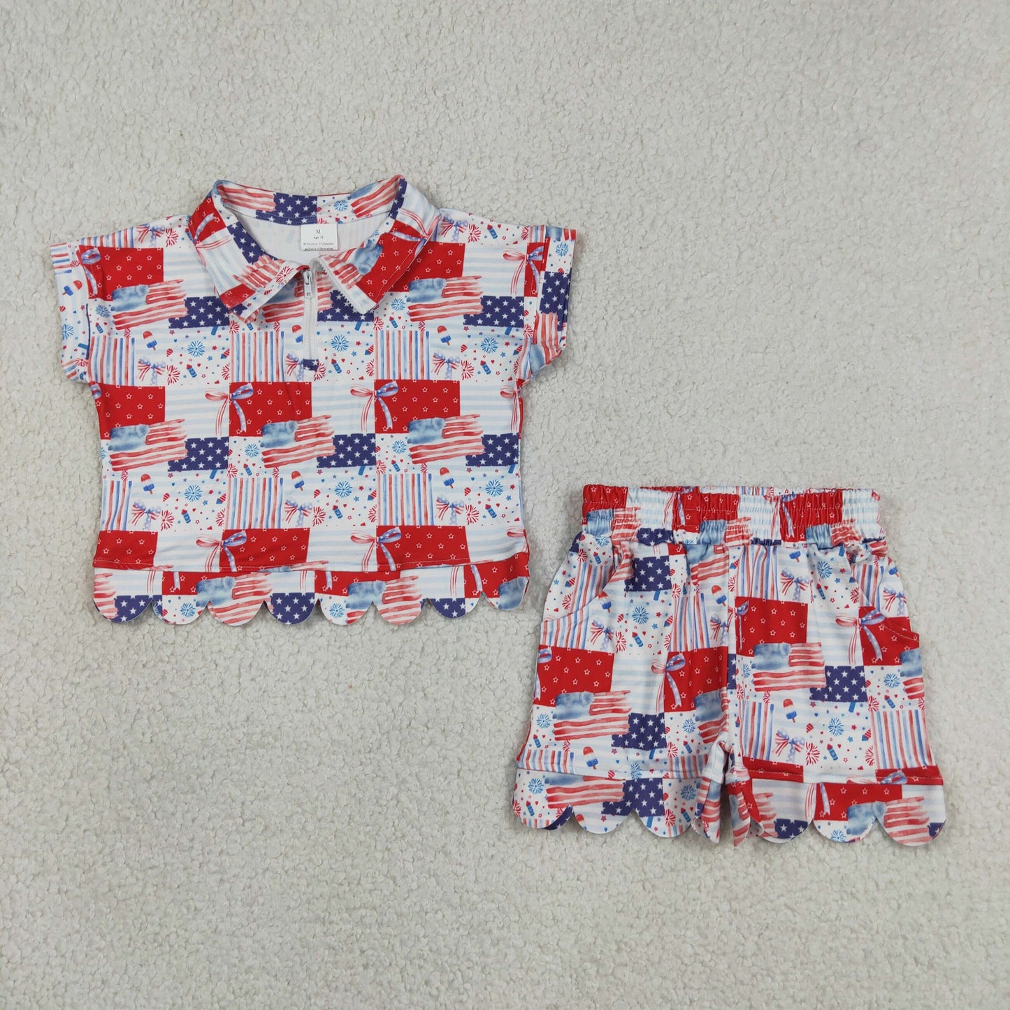 July of 4th scalloped edges Short sleeve Girls Set GSSO3599