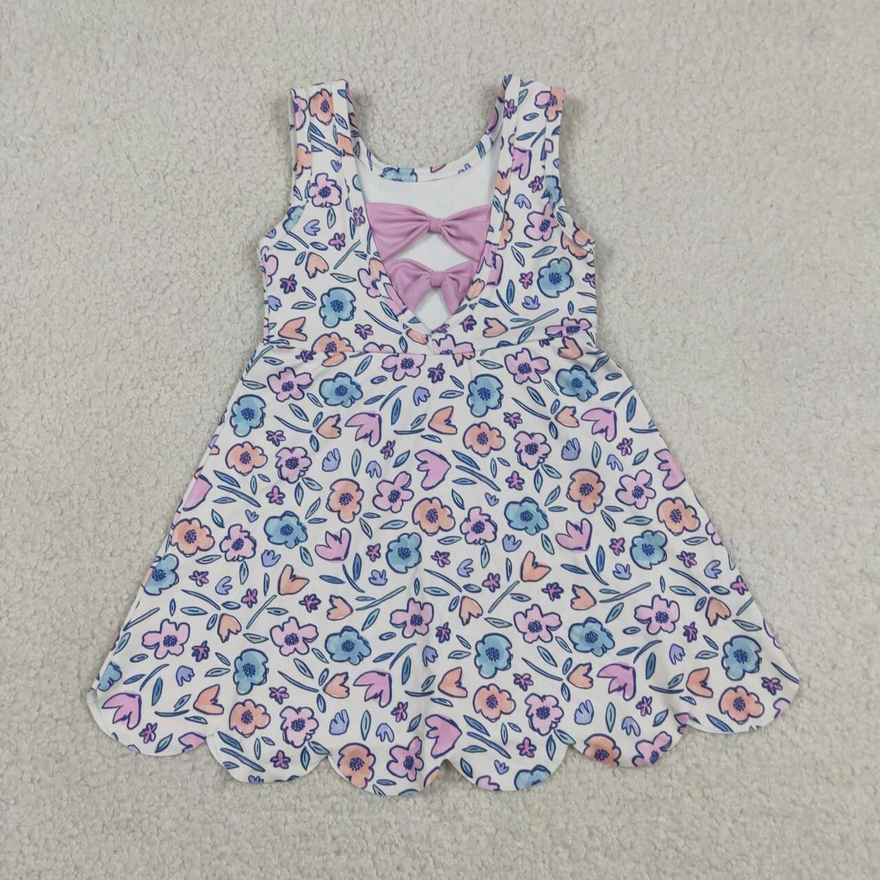 Athletic flower Scalloped Sleeveless Girls Dress GSD3808