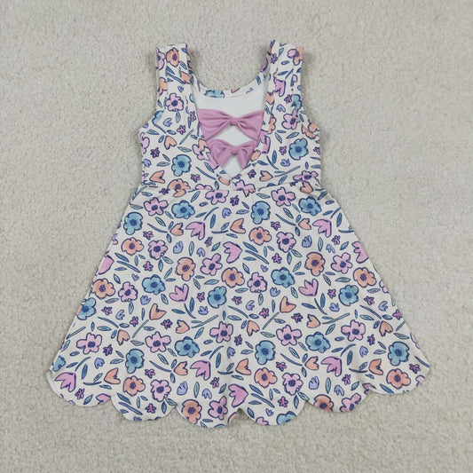 Athletic flower Scalloped Sleeveless Girls Dress GSD3808