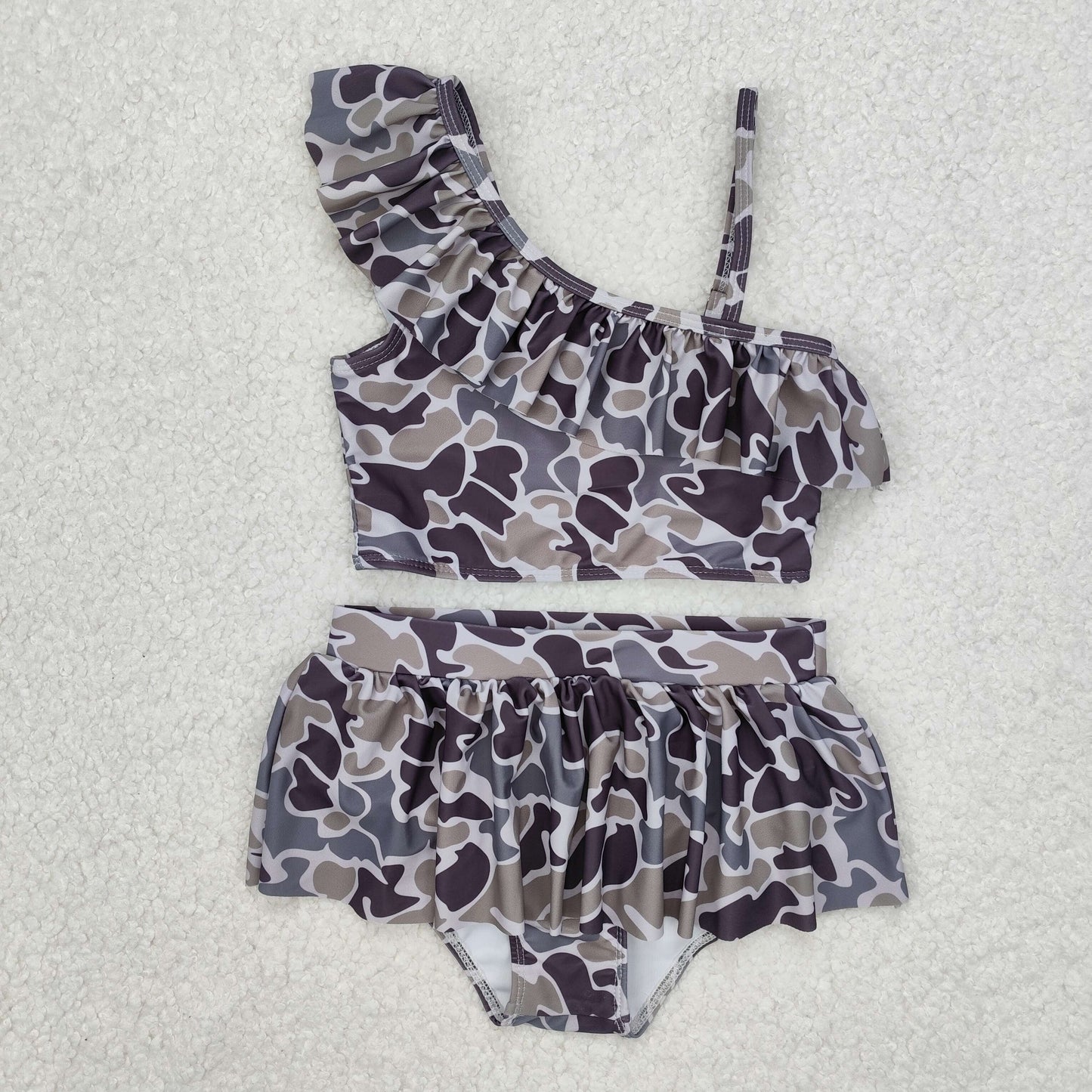 2pc leopard print sleeve girl Swimsuit