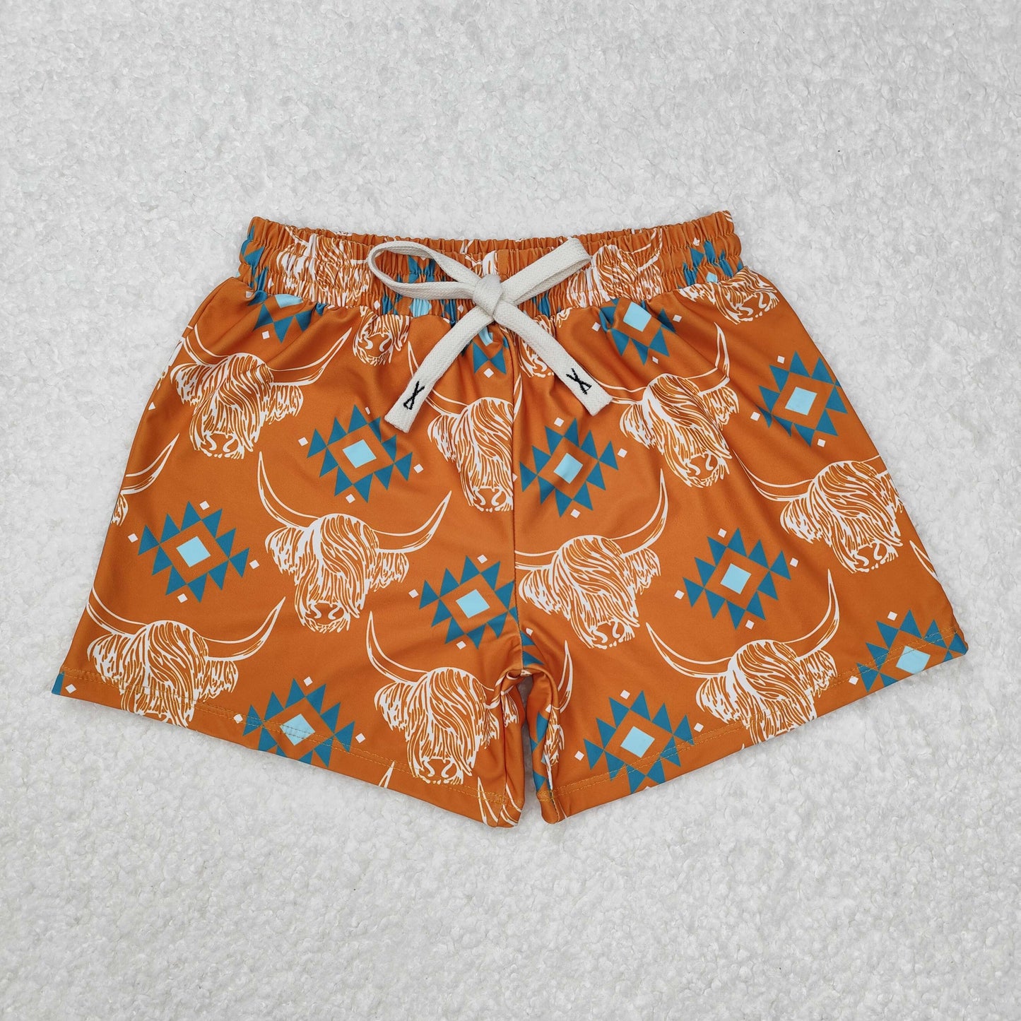 Alpine cattle geometric orange Print short swim