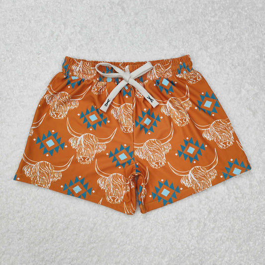 Adult Alpine cattle geometric orange swim trunks