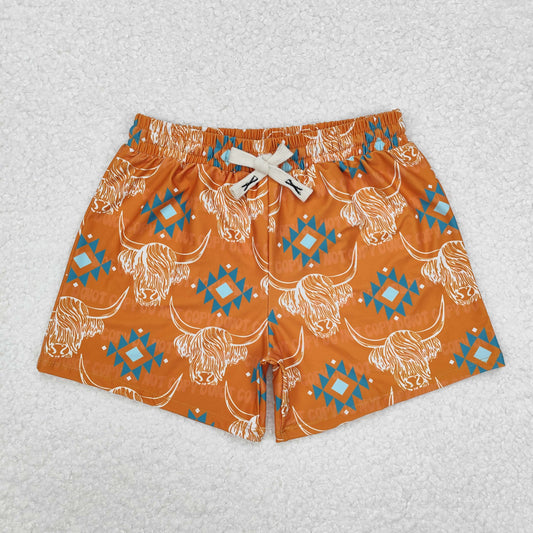 orange argyle cattle Print short swim