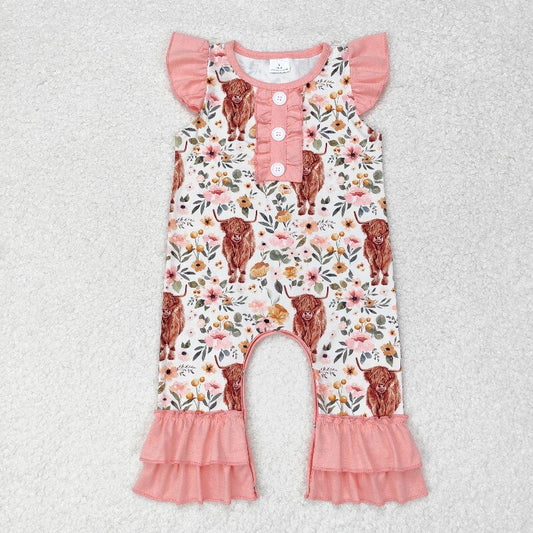 SR0010 floral highlandcow Romper (usa warehouse)
