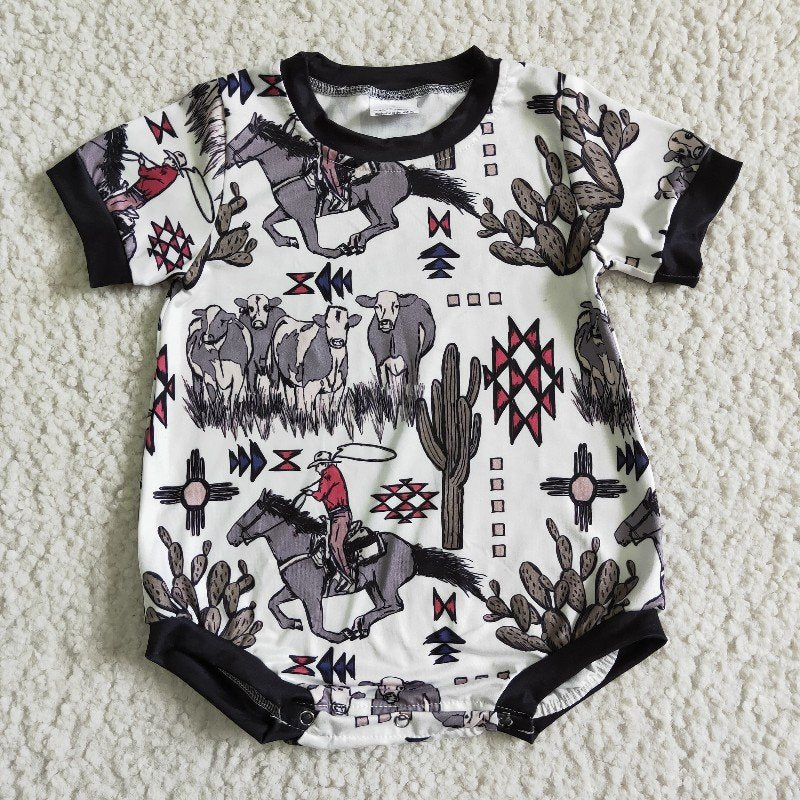 SR0013 Western Cactus Cowboy Romper (usa warehouse)