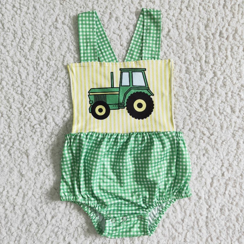SR0036 Green plaid Girls Romper (usa warehouse)