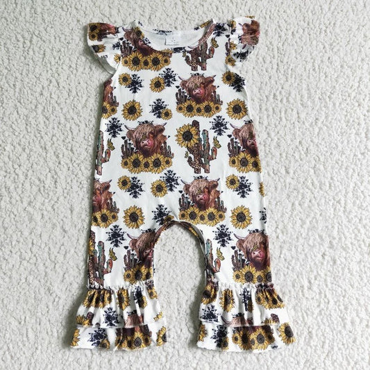 SR0048 floral highlandcow Romper (usa warehouse)