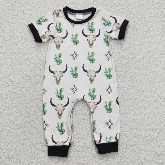 SR0141 Western Cow Cactus Boy Romper (usa warehouse)
