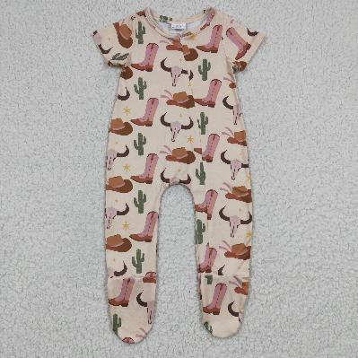 SR0192 Western Cactus Sleeve Cow Romper (usa warehouse)