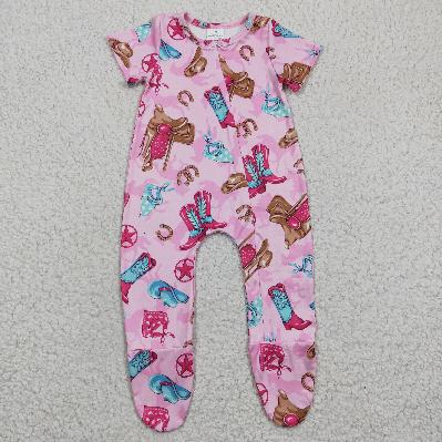 SR0194 western Pink Romper (usa warehouse)
