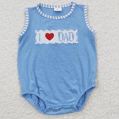 SR0236 Blue i love dad embroidery Romper (usa warehouse)