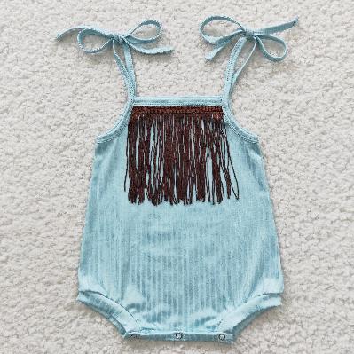 SR0289 Blue tassel baby Romper (usa warehouse)