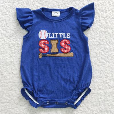 SR0291 Blue baseball embroidery baby Romper (usa warehouse)