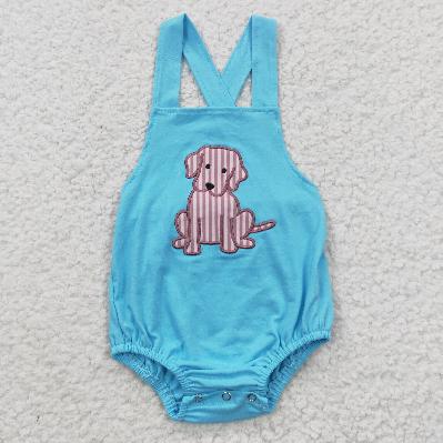 SR0311 Blue Cow embroidery baby Romper (usa warehouse)