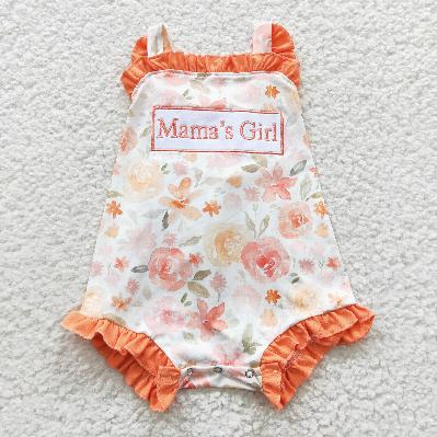 SR0330 Summer Orange floral Print baby Romper (usa warehouse)