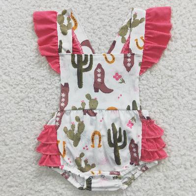 SR0384 Western Cactus Boots baby Romper (usa warehouse)