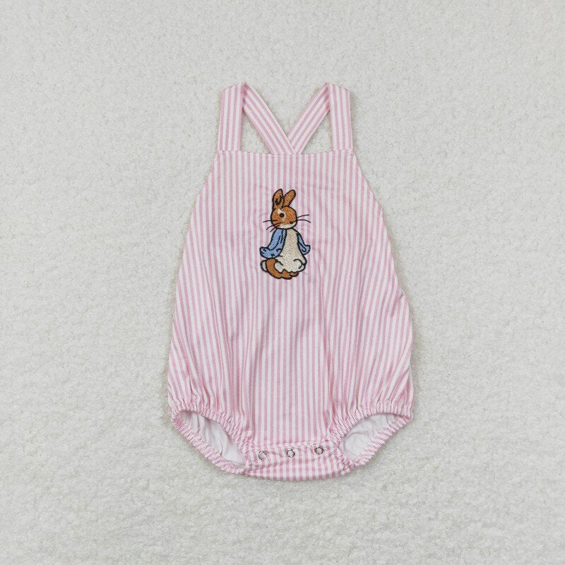 SR0462 easter embroidery Print Stripe baby Romper (usa warehouse)
