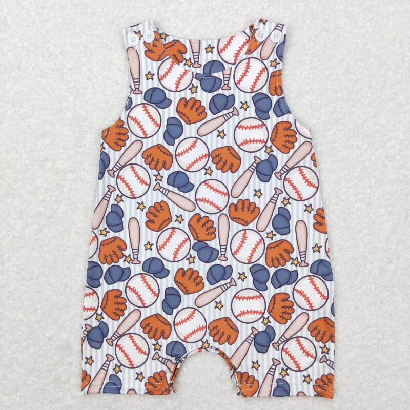 SR0540 baseball sleeveless Print baby Romper (usa warehouse)
