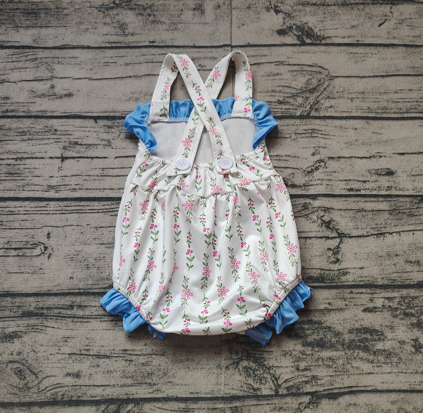 Pre-order Blue flowers lace short sleeve baby romper SR1478