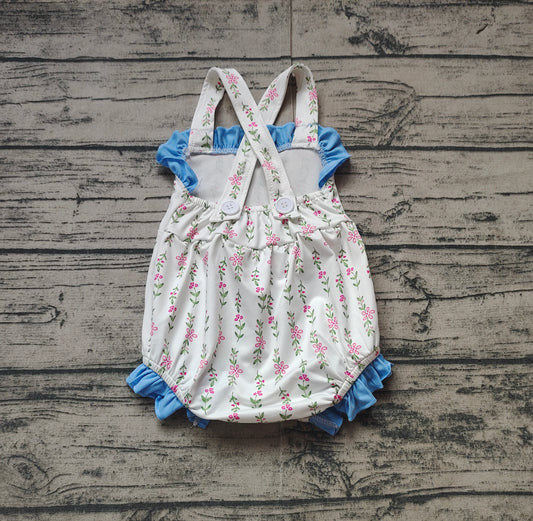 Pre-order Blue flowers lace short sleeve baby romper SR1478